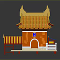 Traditional Chinese Architecture With Yellow Tiled Roof And Orange Walls Curved Eaves Arched Doorway