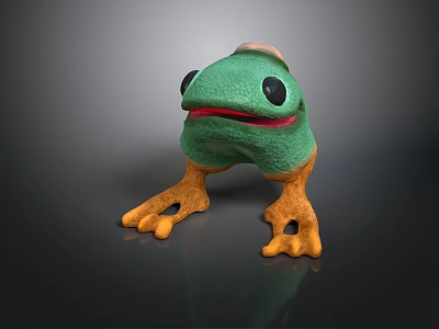 Stuffed Green Frog Toy Featuring Yellow Feet Red Mouth And White Top 3d model