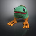 Stuffed Green Frog Toy Featuring Yellow Feet Red Mouth And White Top