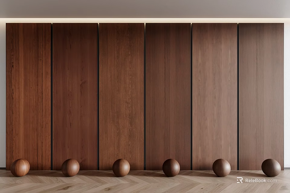 Modern Interior Design With Wooden Wall Panels And Decorative Balls 3d model 