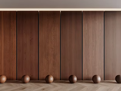 Modern Interior Design With Wooden Wall Panels And Decorative Balls 3d model