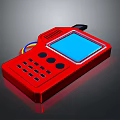 Red Handheld Device With Blue Screen Control Buttons And Colorful Cables