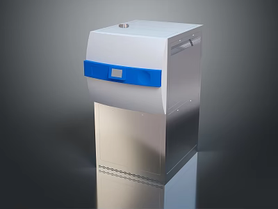 Modern White And Blue Vertical Household Appliance With Sleek Surface And Stainless Steel Base 3d model