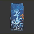 Blue Cube with Colorful Dragon Waves and Figure Decorative Patterns