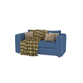 Blue Two Seater Sofa With Geometric Pattern Blanket And Checkered Pillows 3d model