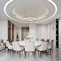Luxurious Private Dining Booth With Round Table Chairs Chandelier And Large Windows 3d model
