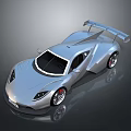 Silver High Performance Sports Car with Sleek Aerodynamic Design Large Rear Spoiler and Alloy Wheels