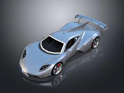 Silver High Performance Sports Car with Sleek Aerodynamic Design Large Rear Spoiler and Alloy Wheels 3d model