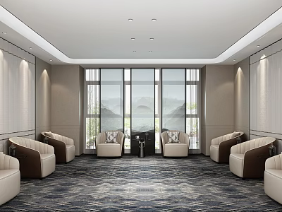 Modern Shower Sauna Lounge Area With Comfortable Seating Large Windows And Mountain Views 3d model