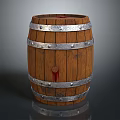 Rustic Wooden Barrel With Metal Hoops Wood Grain And Red Stain
