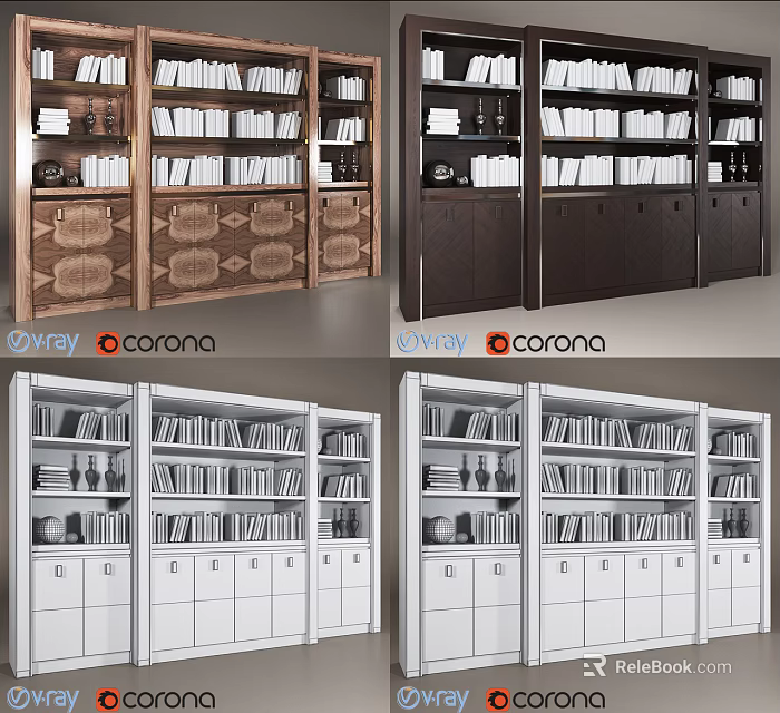 Modern Bookcase Interior Design With Shelves Drawers Books And Decorative Items 3d model 