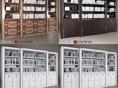 Modern Bookcase Interior Design With Shelves Drawers Books And Decorative Items 3d model