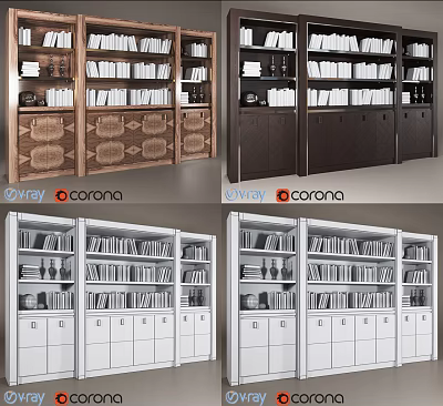 Modern Bookcase Interior Design With Shelves Drawers Books And Decorative Items 3d model