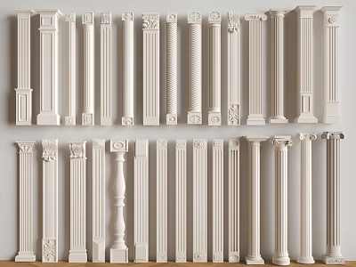 White Decorative Columns With Various Designs And Ornate Details For Interior Decoration 3d model