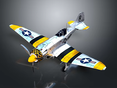 Cosmic Aerospace Vintage Propeller Airplane Model Featuring American Star Insignia And White Yellow Black Colors 3d model