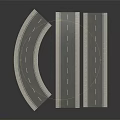 Curved And Straight Road Segment Models With Brick Base Gray Pavement White Lane Lines 3d model