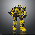 Yellow Sci Fi Robot Character With Blue Eyes And Mechanical Design Standing Pose