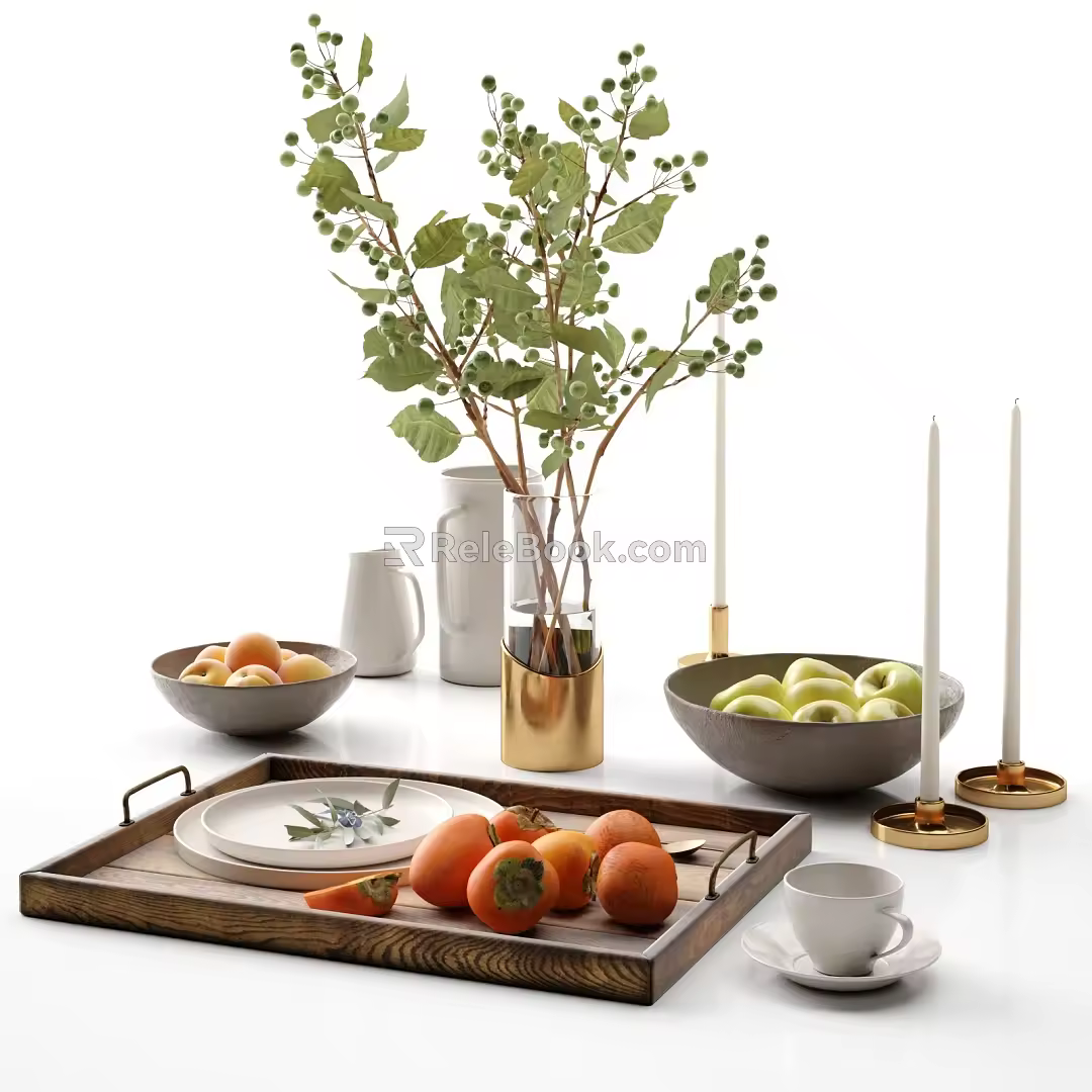 Modern food table accessories combination 3d model