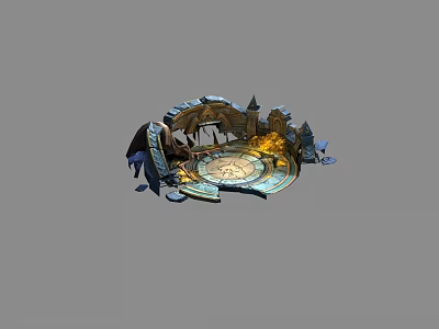 Fantasy 3D Model With Circular Platform Spires Arches Blue Gold Gray Colors Game Scene 3d model