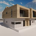 Modern Detached House with Wooden Exterior Brick Elements and Large Windows 3d model
