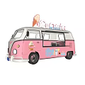 Pink ice cream van with ice cream cone decoration and open display window