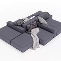 Modern Gray Sectional Sofa With Plush Decorative Pillows And Soft Throw Blanket 3d model