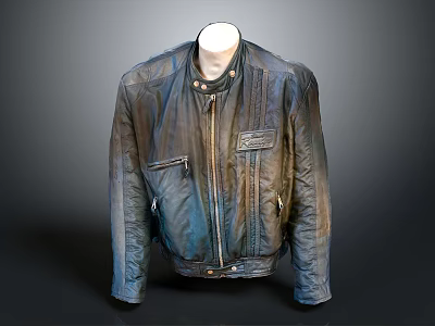Vintage Leather Jacket with Zip Front Design and Multiple Pockets Classic Biker Style 3d model