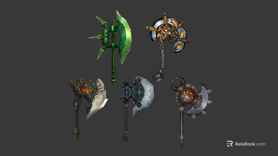 Other Ornate Axes With Intricate Designs Green Blades And Golden Accents 3d model 