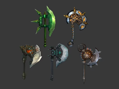 Other Ornate Axes With Intricate Designs Green Blades And Golden Accents 3d model
