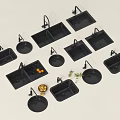 Black Kitchen Sink With Various Styles Faucets And Fresh Fruits Herbs