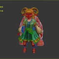 Cute Child With Red Ram Horns Long Red Hair Colorful Turquoise Top And Blue Skirt