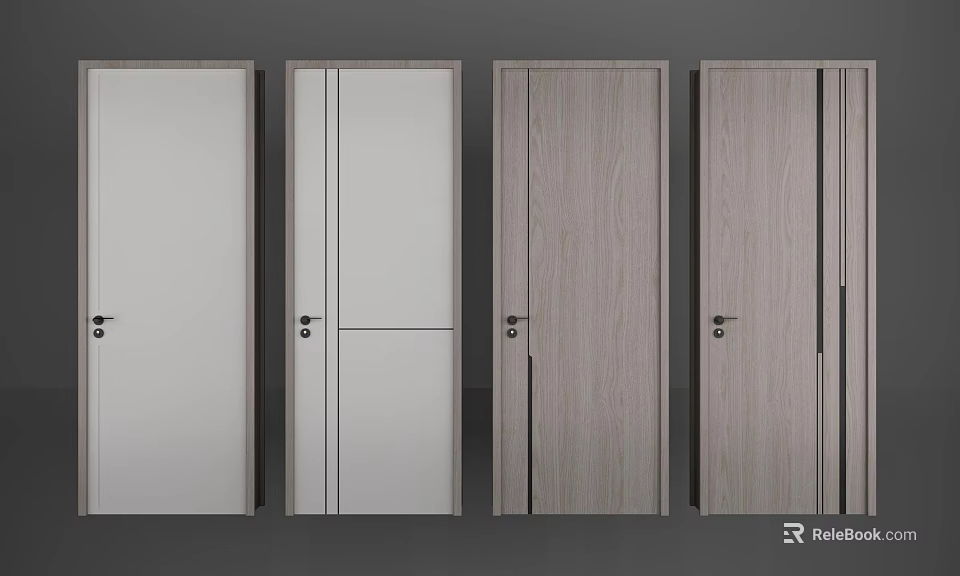 Modern Hinged Doors in White and Light Wood Finishes for Interior Home Spaces 3d model 