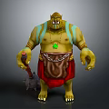 Green Skinned Orc Warrior with Yellow Eyes Spiked Weapon and Green Gem Necklace