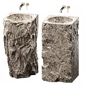 Two Natural Stone Pedestal Basins Showcasing Rough Organic Texture in Rustic Style