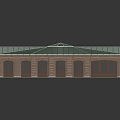 Traditional Building With Green Sloped Roofs And Red Brick Walls
