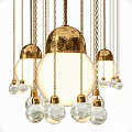 Modern Elegant Golden Chain Chandeliers With Spherical Lampshade And Crystal Decorations