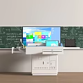 Classroom Teaching Setup With Blackboard Scientific Formulas Electronic Display And Desk 3d model