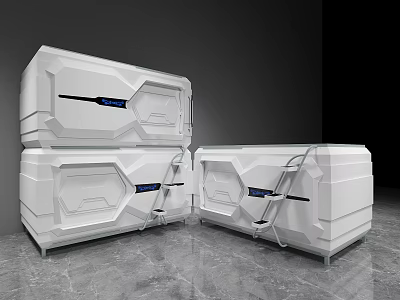Futuristic White Stacked Storage Units With Ladders And Modern Design 3d model