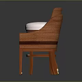 Modern Leisure Chairs With Woven Rattan Design Wooden Legs And White Cushioned Seats
