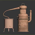 Vintage Copper Still Distillation Equipment With Small Copper Pot And Red Liquid