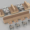 Modern Banquette Sofas Restaurant Seating Layout With Tables And Chairs Interior 3d model