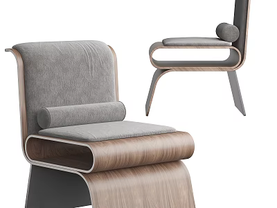 Modern Single Chair With Walnut Wood Frame Gray Upholstery And Curved Design 3d model