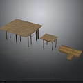 Wooden Furniture Set Including Large Table Small Table And Bench