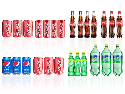 Assorted Carbonated Soft Drinks with Coca Cola Pepsi Diet Coke and 7UP Cans and Bottles 3d model