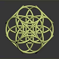 Green And Gold Intertwined Geometric Sphere With Metallic Texture Art Piece