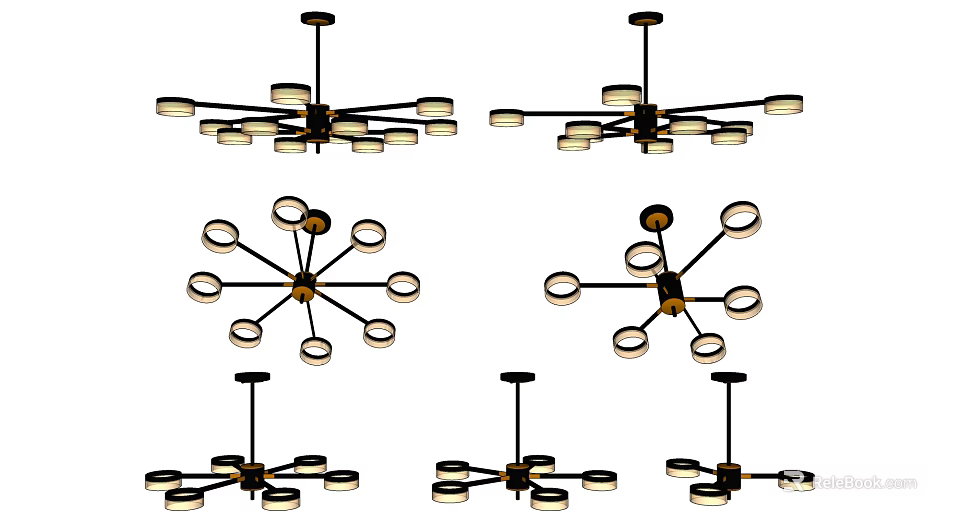Modern Chandeliers With Various Branch Designs And Decorative Bulbs For Home 3d model 