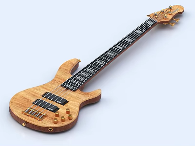 Natural Wooden Bass Guitar Musical Instrument With Smooth Texture And Classic Body Design 3d model