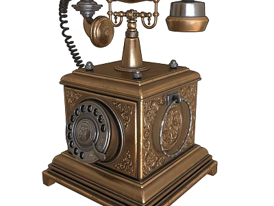 Vintage Brass Rotary Dial Telephone With Decorative Base And Receiver 3d model