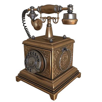Vintage Brass Rotary Dial Telephone With Decorative Base And Receiver 3d model