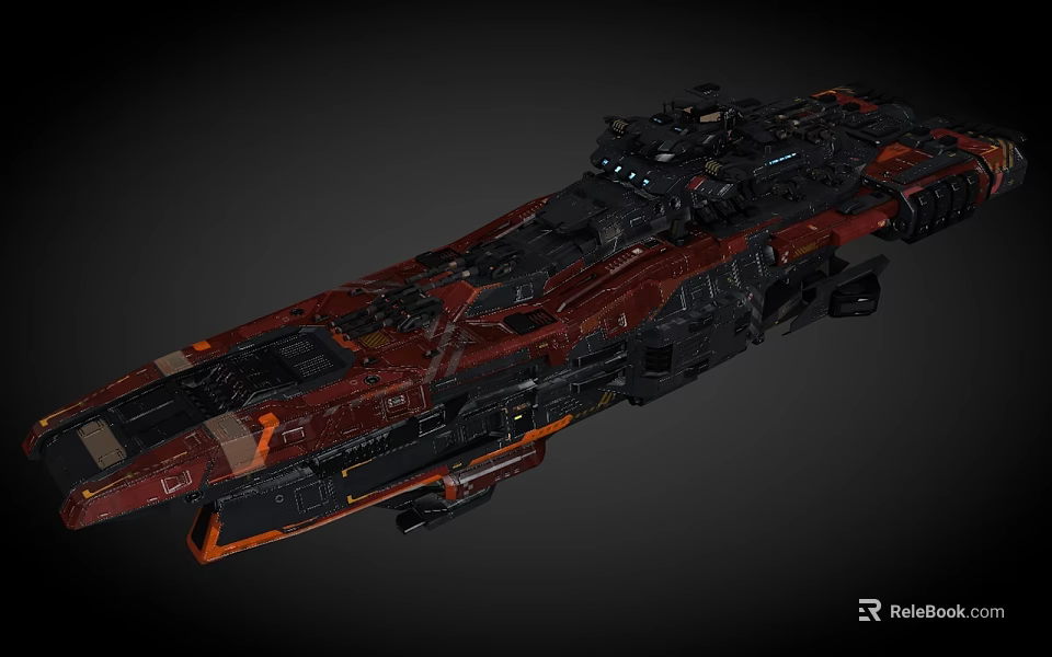Sci Fi Spaceship 3D Model With Detailed Armored Sections And Red Black Design 3d model